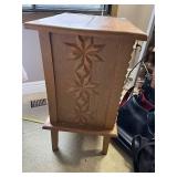 Handcrafted Wooden Chest of Drawers with Intricate Tramp Art Carving