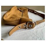 Coach Tan Leather Handbag with Strap and Zipper Pocket