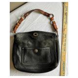 Authentic Coach Black Leather Handbag with Brown Strap