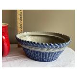 Ceramic Pitcher, Red Jug, and Blue Patterned Bowl Set