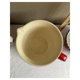 Ceramic Pitcher, Red Jug, and Blue Patterned Bowl Set