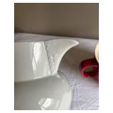 Ceramic Pitcher, Red Jug, and Blue Patterned Bowl Set