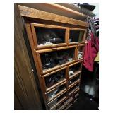 Vintage Wooden Multi-Drawer Storage Cabinet with Glass Fronts - CONTENTS NOT INCLUDED