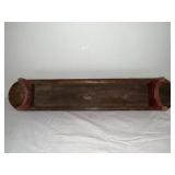 Vintage Wooden Bench with Red and Black Design