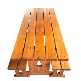 P - Wooden Pine Table with Two Benches and Tree Cutout Detail