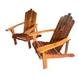 P - Pair of Wooden Adirondack Chairs with Tree Cutout Design
