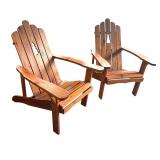 P - Pair of Wooden Adirondack Chairs with Tree Cutout Design