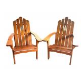 P - Pair of Wooden Adirondack Chairs with Tree Cutout Design
