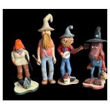P - Set of 4 Hand Carved Wooden Folk Art Figurines by Pobbies Crafty Crafts