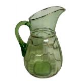 P - Vintage Hand Painted Green Pitcher with 4 Floral Glasses