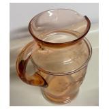 P - Vintage Etched Pink Depression Glass Pitcher with 4 Matching Glasses