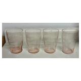 P - Vintage Etched Pink Depression Glass Pitcher with 4 Matching Glasses