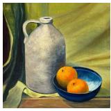P - Pearl Charlson Signed 1962 Still Life Painting with Jug and Fruit