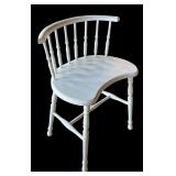 P - Vintage White Wood Vanity Chair with Curved Backrest