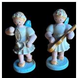 P - Set of 6 Vintage Wooden Angel Musician Figurines with Blue Wings