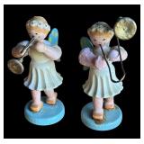 P - Set of 6 Vintage Wooden Angel Musician Figurines with Blue Wings