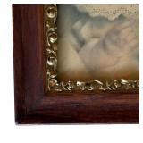 P - Antique Framed Portrait Print of Child with Lace Collar