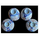 P - Pair of Vintage Asian Style Covered Rice Bowls with Floral Motif
