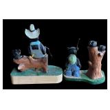 P - Set of 2 Pobbies Crafty Crafts Hand Carved Bear Fishing Sculptures