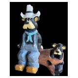 P - Set of 2 Pobbies Crafty Crafts Hand Carved Bear Fishing Sculptures