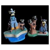 P - Set of 2 Pobbies Crafty Crafts Hand Carved Bear Fishing Sculptures