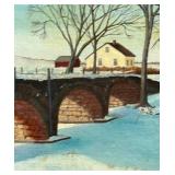 P - Original Old Stone Bridge Painting by Pearl Charlson