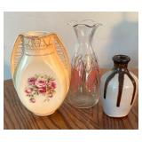 P - Set of 3 Vintage Vases Ceramic and Glass