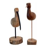 LR - Pair of Vintage Wooden Bird Sculptures with Natural Wood Bases