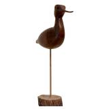LR - Pair of Vintage Wooden Bird Sculptures with Natural Wood Bases