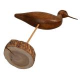 LR - Pair of Vintage Wooden Bird Sculptures with Natural Wood Bases