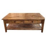 LR - Wood Coffee Table with Two Drawers and Lower Shelf
