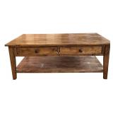 LR - Wood Coffee Table with Two Drawers and Lower Shelf