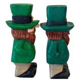 DR - Framed Shamrock Cross-Stitch with 3 Hand-Carved Leprechaun Figurines