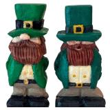 DR - Framed Shamrock Cross-Stitch with 3 Hand-Carved Leprechaun Figurines