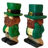 DR - Framed Shamrock Cross-Stitch with 3 Hand-Carved Leprechaun Figurines