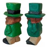 DR - Framed Shamrock Cross-Stitch with 3 Hand-Carved Leprechaun Figurines