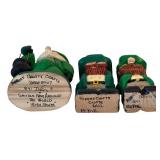 DR - Framed Shamrock Cross-Stitch with 3 Hand-Carved Leprechaun Figurines