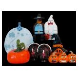 DR - Collection of Fall and Halloween Decor Including Carved Figures and Ceramic Turkeys
