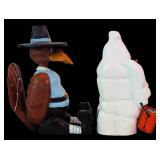 DR - Collection of Fall and Halloween Decor Including Carved Figures and Ceramic Turkeys