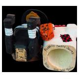 DR - Collection of Fall and Halloween Decor Including Carved Figures and Ceramic Turkeys