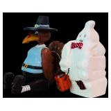 DR - Collection of Fall and Halloween Decor Including Carved Figures and Ceramic Turkeys