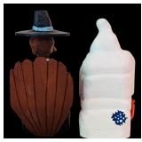 DR - Collection of Fall and Halloween Decor Including Carved Figures and Ceramic Turkeys