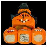 DR - Collection of Fall and Halloween Decor Including Carved Figures and Ceramic Turkeys