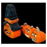 DR - Collection of Fall and Halloween Decor Including Carved Figures and Ceramic Turkeys