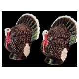 DR - Collection of Fall and Halloween Decor Including Carved Figures and Ceramic Turkeys