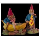 LR - Set of 2 Vintage Gnome Figurines Dad with Love and Banana Boat 8 Inch Tall