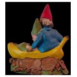 LR - Set of 2 Vintage Gnome Figurines Dad with Love and Banana Boat 8 Inch Tall