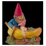 LR - Set of 2 Vintage Gnome Figurines Dad with Love and Banana Boat 8 Inch Tall