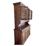 LR - Vintage Wooden China Hutch with Glass Display and Brass Hardware