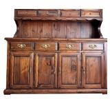 LR - Vintage Wooden China Hutch with Glass Display and Brass Hardware